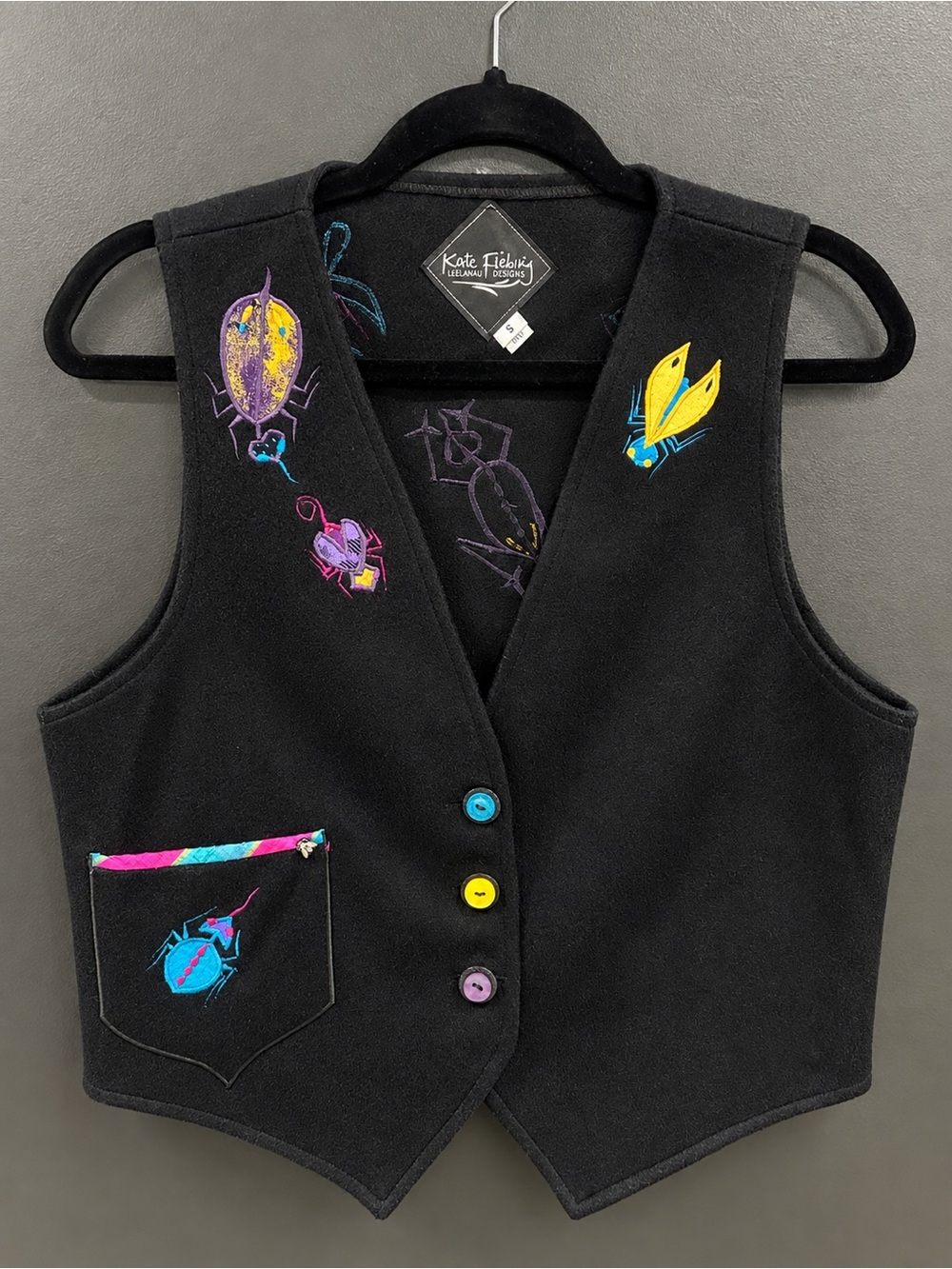 Kate Fiebing Bug Vest S Whimsical Embroidered Insects Wearable Art Funky Y2K